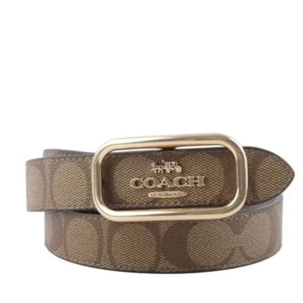 NWT Coach Women's Morgan Rectangule Buckle Belt. Size M CE971 khaki/saddle